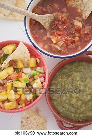 Stock Image - Variety of Mexican salsas. Fotosearch