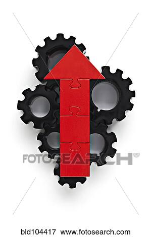 Cogs with red arrow on top View Large Photo Image Stock Photo - Cogs with red arrow on top. Fotosearch