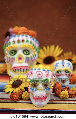 Picture - Decorated skulls for Day of the Dead celebration. Fotosearch