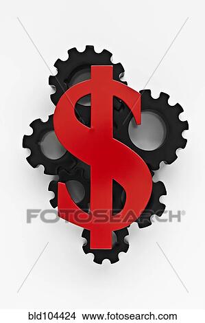 Dollar sign on top of cogs View Large Photo Image Picture - Dollar sign on top of cogs. Fotosearch