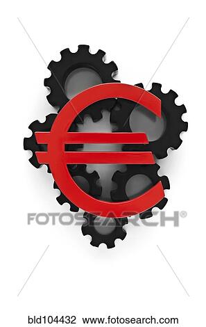 Stock Image - Euro symbol on top of cogs. Fotosearch