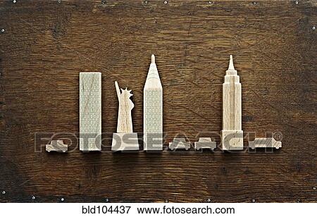 Stock Photo - New York city landmarks carved out of wood. Fotosearch