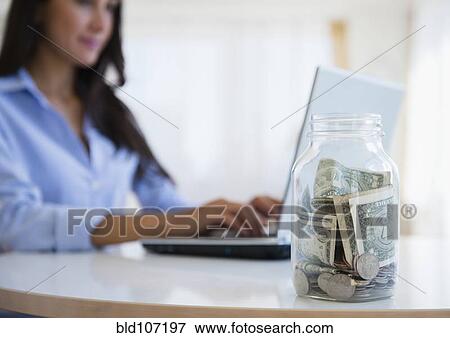 Caucasian businesswoman with tip jar View Large Photo Image Stock Photo - Caucasian businesswoman with tip jar. Fotosearch