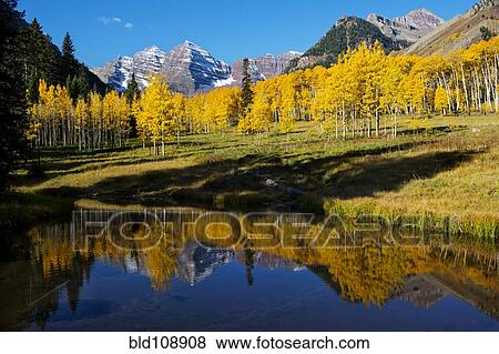 Yellow trees and mountains reflected in still water View Large Photo Image Stock Photo - Yellow trees and mountains reflected in still water. Fotosearch