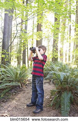 Caucasian boy using binoculars in forest View Large Photo Image Picture - Caucasian boy using binoculars in forest. Fotosearch