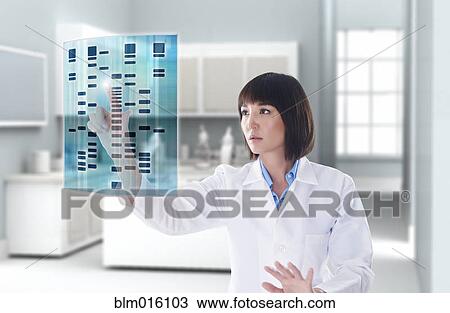 Stock Image - Mixed race doctor using digital display in doctor's office. Fotosearch