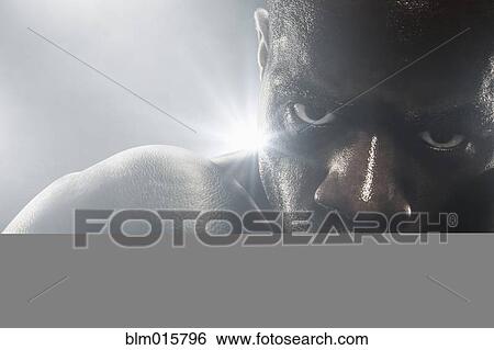 Stock Photograph - Serious African American boxer. Fotosearch