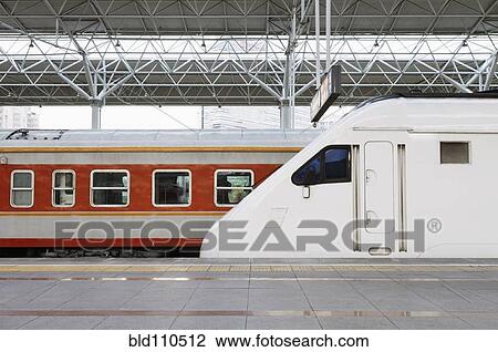Stock Image - High speed train in station. Fotosearch