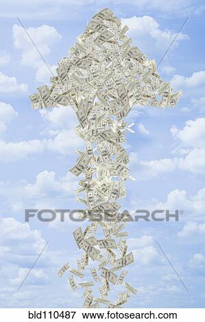 Illustration of dollar bills making arrow in sky View Large Photo Image Stock Photo - Illustration of dollar bills making arrow in sky. Fotosearch