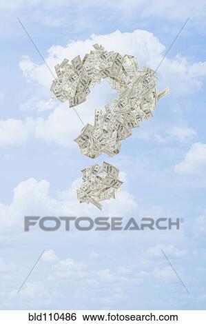 Stock Photograph - Illustration of dollar bills making question mark in sky. Fotosearch