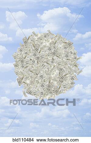 Illustration of globe of dollar bills in sky View Large Photo Image Picture - Illustration of globe of dollar bills in sky. Fotosearch