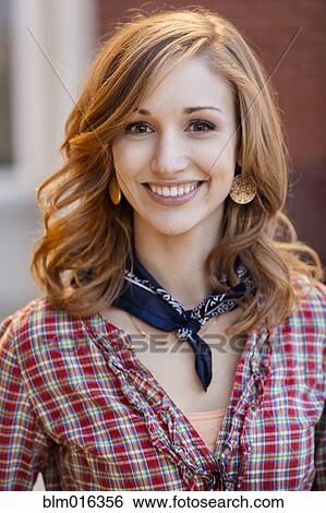 Stock Photograph - Caucasian woman wearing bandana. Fotosearch