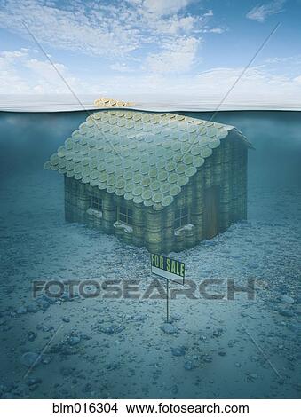Picture - Illustration of house for sale underwater. Fotosearch