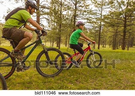 Family riding mountain bikes in meadow View Large Photo Image Stock Photograph - Family riding mountain bikes in meadow. Fotosearch