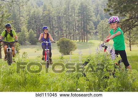 Family riding mountain bikes in meadow View Large Photo Image Stock Photography - Family riding mountain bikes in meadow. Fotosearch