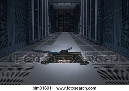 Stock Image - Caucasian man climbing into air vent. Fotosearch