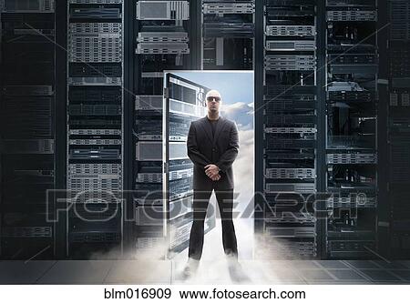 Stock Photo - Caucasian man standing in doorway to clouds. Fotosearch