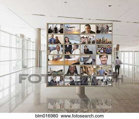 Stock Image - Collage of business people on screen. Fotosearch