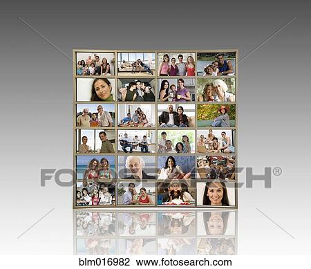 Stock Image - Collage of business people on screen. Fotosearch