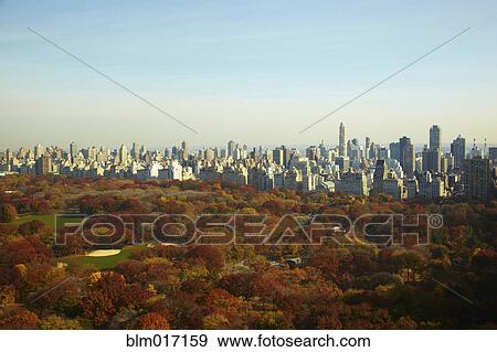 Stock Photo - Urban park and skyscrapers, New York, New York, United States. Fotosearch