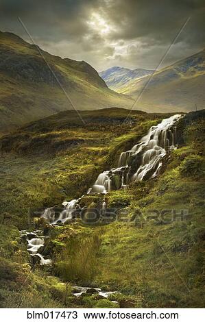 Stock Image - Creek flowing over rocks in rural landscape. Fotosearch