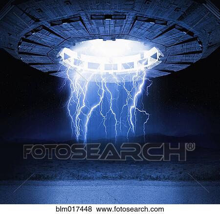 Stock Photo - Illustration of lightning bolts and spaceship. Fotosearch