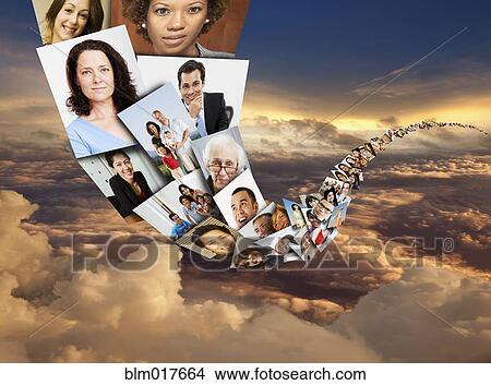 Picture - Illustration of photos of faces in sky. Fotosearch