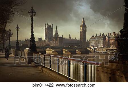 Stock Image - London city skyline and urban bridge, London, England. Fotosearch