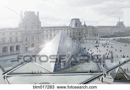 Stock Image - Louvre museum and courtyard, Paris, Ile de France, France. Fotosearch