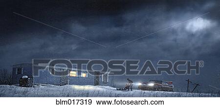 Man and car parked by illuminated trailer View Large Photo Image Stock Photo - Man and car parked by illuminated trailer. Fotosearch