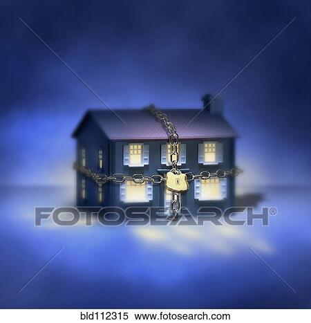 Illuminated house with chain and padlock View Large Photo Image Stock Photography - Illuminated house with chain and padlock. Fotosearch