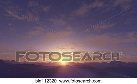 Stock Image - Sun setting over rural mountains, Rochester, Michigan, United States. Fotosearch