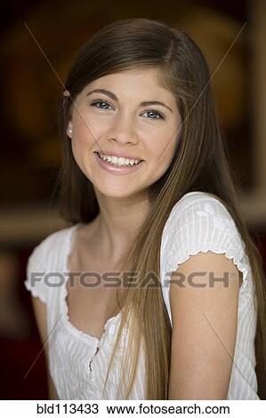 Stock Image - Caucasian girl smiling. Fotosearch
