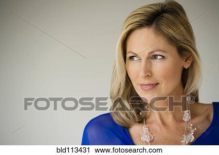Stock Image - Caucasian woman smiling. Fotosearch