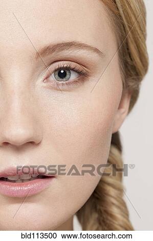 Close up of Caucasian woman's face View Large Photo Image Stock Image - Close up of Caucasian woman's face. Fotosearch