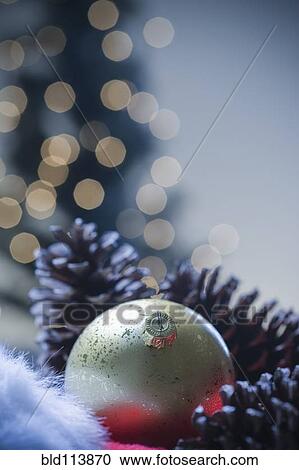 Stock Image - Close up of Christmas ornaments. Fotosearch