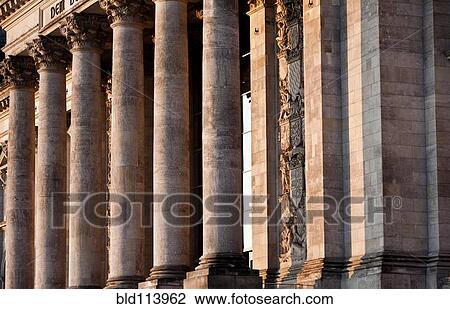 Stock Image - Columned building with relief carvings, Berlin, Germany. Fotosearch