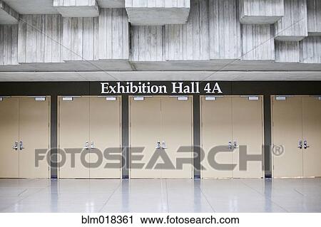 Exhibition hall sign and double doors View Large Photo Image Stock Image - Exhibition hall sign and double doors. Fotosearch