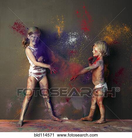Caucasian children playing with paint View Large Photo Image Stock Image - Caucasian children playing with paint. Fotosearch