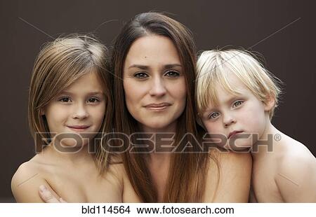Picture - Caucasian mother smiling with sons. Fotosearch