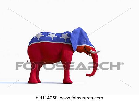 Elephant statue painted red, white and blue View Large Photo Image Stock Photo - Elephant statue painted red, white and blue. Fotosearch