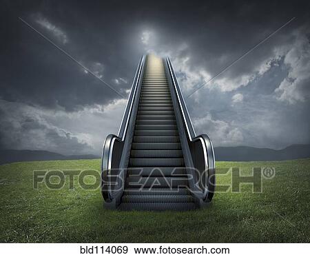 Escalator to cloudy sky in rural landscape View Large Photo Image Stock Photo - Escalator to cloudy sky in rural landscape. Fotosearch