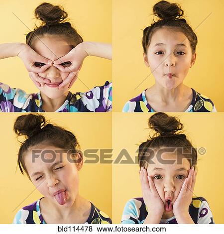 Stock Photo - Mixed race girl making faces. Fotosearch