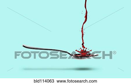 Red medicine pouring into spoon View Large Photo Image Stock Image - Red medicine pouring into spoon. Fotosearch