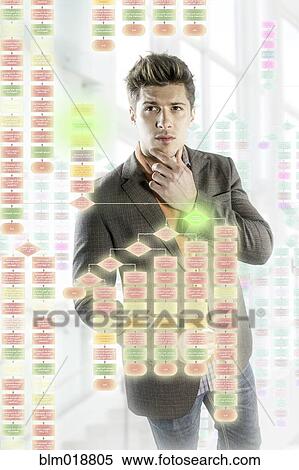 Stock Photography - Caucasian businessman using illuminated touch screen. Fotosearch