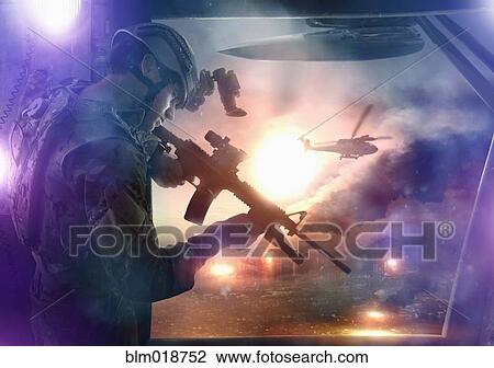Caucasian soldier aiming gun from helicopter View Large Photo Image Stock Image - Caucasian soldier aiming gun from helicopter. Fotosearch