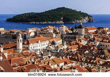 Picture - Dubrovnik city skyline and Lokrum Island, Dalmatia, Croatia. Fotosearch