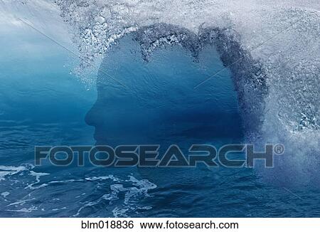 Stock Photograph - Mixed race woman's silhouette over ocean waves. Fotosearch