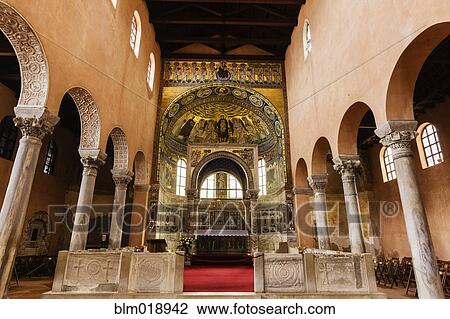 Stock Image - Ornate mosaic dome in Basilica of Euphrasius, Porec, Istria, Croatia. Fotosearch