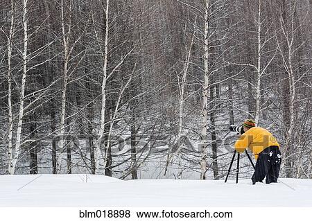 Photographer working in snowy landscape View Large Photo Image Stock Photo - Photographer working in snowy landscape. Fotosearch